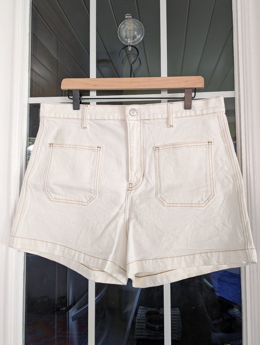 Reformation High Rise White Jean Shorts